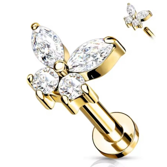 Mini Butterfly Labret Titanio Gold